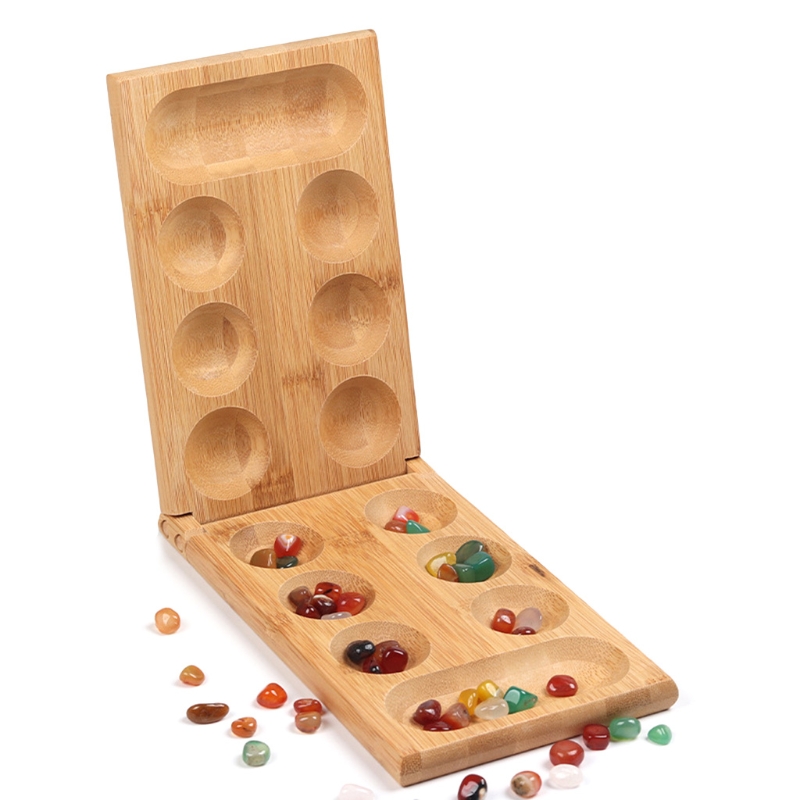 Chess Set Wooden - Mancala Board Game with Colorful Stones